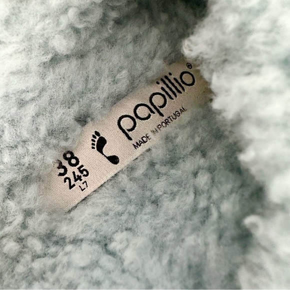 NWT Birkenstock Papillio Arizona Big Buckle Shearling fuzzy sandal blue 38/7 - Picture 13 of 16